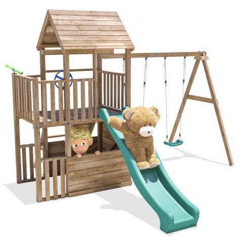 Complex de joaca BalconyFort ™ Double Swing, tobogan verde, Dunster House - imagine 8